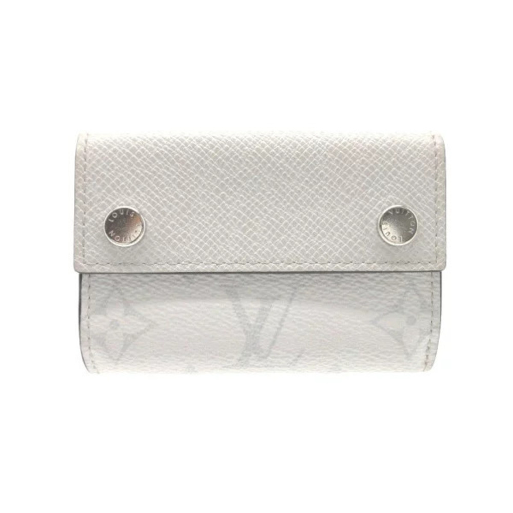Louis Vuitton Monogram Discovery Compact Wallet Taiga leather tri fold white LV